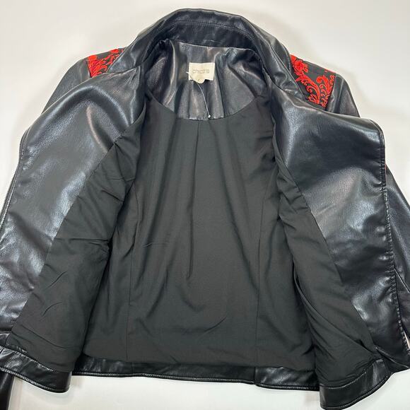 Chico’s Faux Black Leather and Tapestry Motorcycle Jacket - Picture 5 of 9
